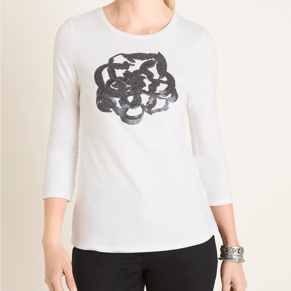 Chico’s Sequined Floral Tee